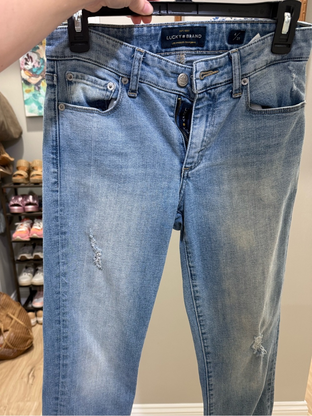 Lucky Brand Women’s Faded Blue Boyfriend Jeans with Light Distressing
